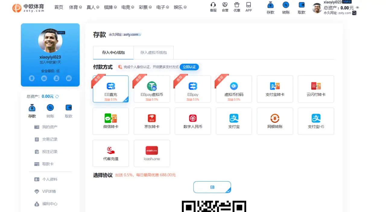 中欧体育支持哪些充值方式？